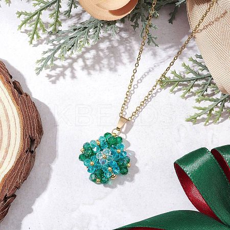 Glass Seed Beaded Clover Pendant 304 Stainless Steel Cable Chain Necklaces for Women NJEW-MZ00128-01-1