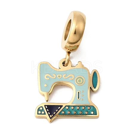 304 Stainless Steel Light Blue Enamel European Dangle Charms STAS-D153-18G-1
