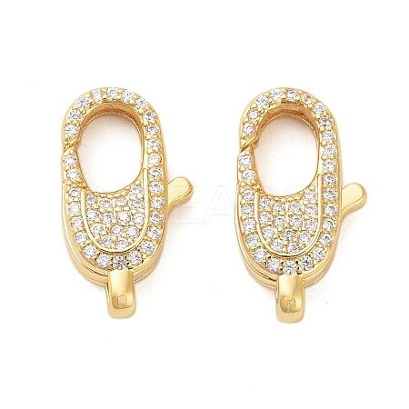 Oval Brass Micro Pave Clear Cubic Zirconia Lobster Claw Clasps KK-I354-01G-03-1