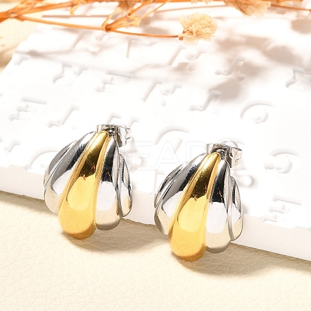 304 Stainless Steel Two Tone Stud Earrings EJEW-F355-04GP-02-1