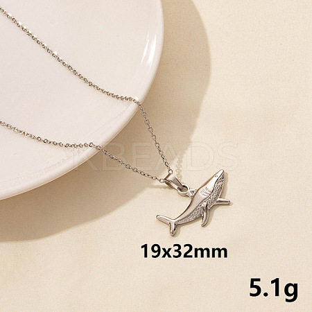 Stylish Ocean 304 Stainless Steel Shark Pendant Necklace for Women ZE1503-1-1