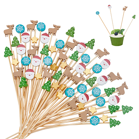 100Pcs Christmas Theme Disposable Bamboo Sticks AJEW-UN0002-64-1