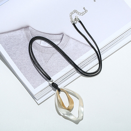 Rhombus Alloy Pendant Black Waxed Cord Necklaces for Women FS-WG0E821-01-1