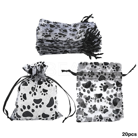 20Pcs Paw Print Organza Jewelry Drawstring Pouches ABAG-YW0001-15B-1