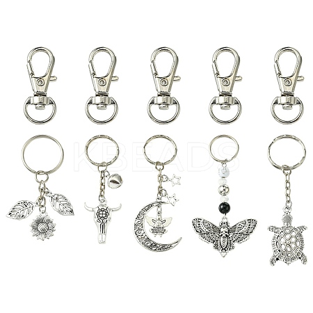 10Pcs 5 Styles Tibetan Style Alloy Kcychain KEYC-FS0001-05-1