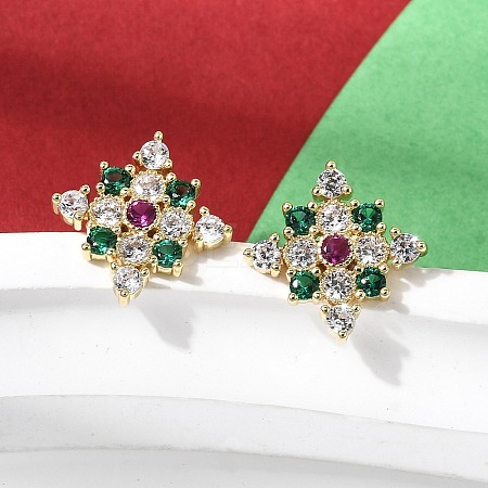 Rhombus Brass Micro Pave Cubic Zirconia Stud Earrings EJEW-L306-02G-1