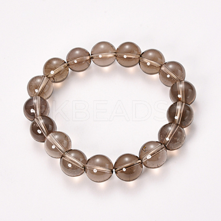Natural Smoky Quartz Beaded Stretch Bracelets BJEW-Q692-54-8mm-1