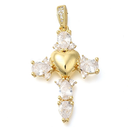 Brass Pave Clear Cubic Zirconia Pendants KK-M101-05G-01-1