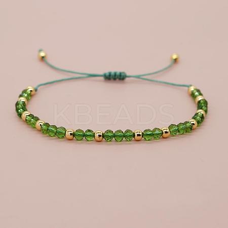Glass & Brass Round Beads Braided Bead Bracelets LS-RD6595-5-1