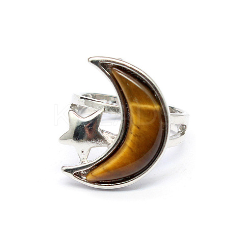 Moon & Star Natural Tiger Eye Adjustable Rings PW-WGCB712-05-1