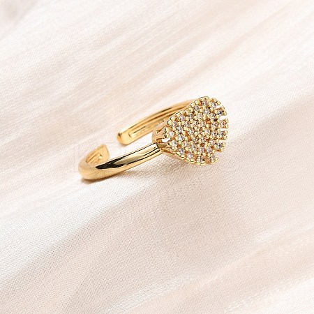 Adjustable Brass Micro Pave Cubic Zirconia Cuff Rings for Women RJEW-B139-01G-1