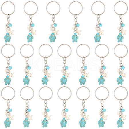 20Pcs Turtle with Starfish Synthetic Turquoise Pendant Keychains KEYC-CP0001-47A-1