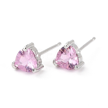 Dainty Heart Pink Cubic Zirconia Stud Earrings for Her EJEW-C002-11P-RS-1