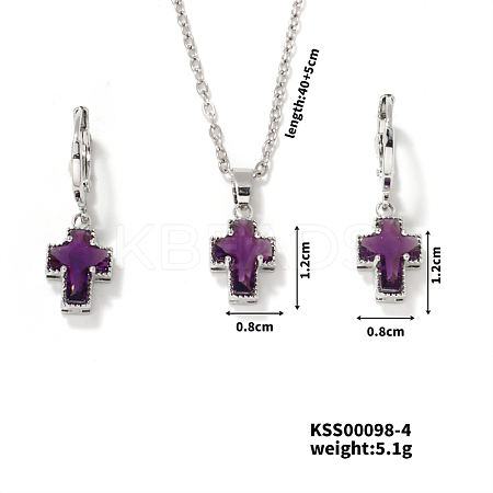 Elegant Cross Brass Rhinestones Necklace & Hoop Earrings Set for Women LS-XB3228-3-1