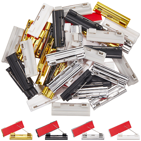 50Pcs 5 Colors Plastic Adhesive Back Bar Pins with Iron Pins for ID Nametags and Crafting JEWB-SC0001-65-1