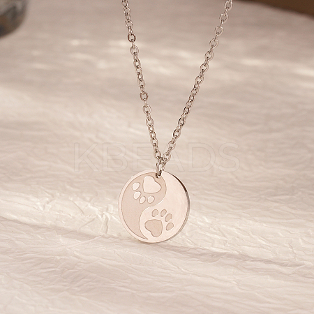 304 Stainless Steel Yin-yang Cat Paw Print Pendant Necklaces for Women's Daily Wear CT7877-1