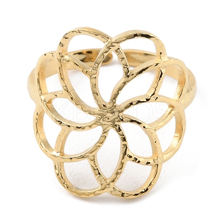 304 Stainless Steel Hollow Flower Open Cuff Rings RJEW-D002-07G-1
