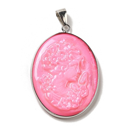 Dyed Natural White Shell Cameo Woman Pendants KK-F868-01P-02-1