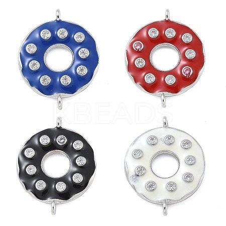 Rack Plating Brass Clear Cubic Zirconia Donut Connector Charms KK-A234-030P-02-1