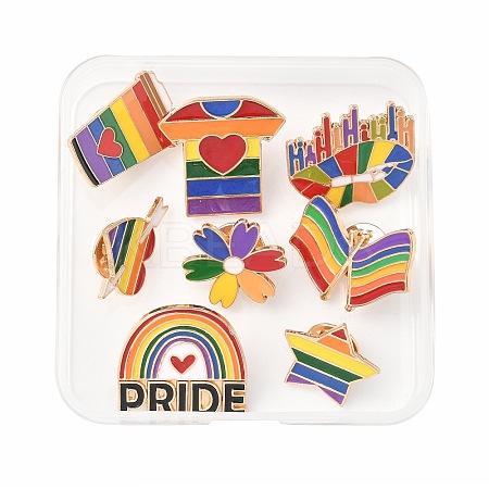 8Pcs 8 Styles Pride Rainbow Theme Enamel Pins JEWB-FP0001-03-1
