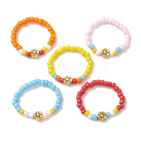 Opaque Colours Glass Seed Bead Stretch Rings RJEW-JR00659-1
