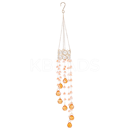 Flower Round Glass Beads Tassel Hanging Suncatchers for Window Garden Outdoor Decoration HJEW-WH20020-007A-1