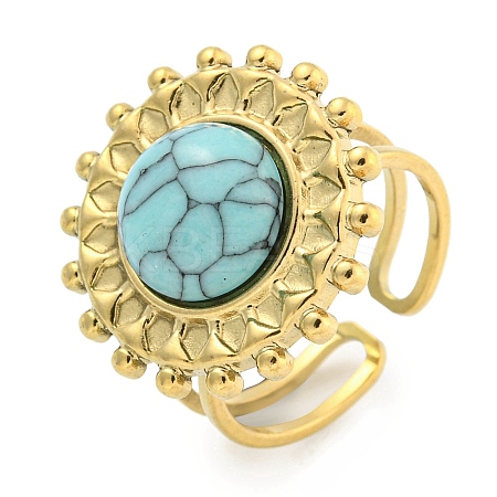 Ion Plating(IP) 304 Stainless Steel Synthetic Turquoise Cuff Rings G-Z056-08G-04-1