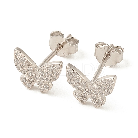 Clear Cubic Zirconia Butterfly Stud Earrings LS-EJEW-G351-01P-1