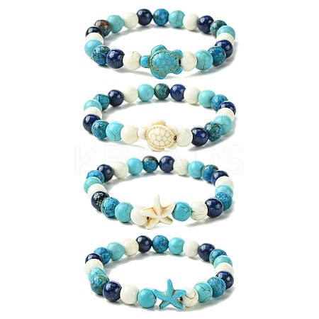 Summer Beach Turtle/Starfish Dyed Synthetic Turquoise Bracelets BJEW-JB10896-1