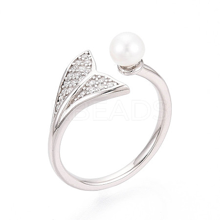 Adjustable 925 Sterling Silver with Cubic Zirconia Mermaid Fishtail Ring STER-T008-89P-1