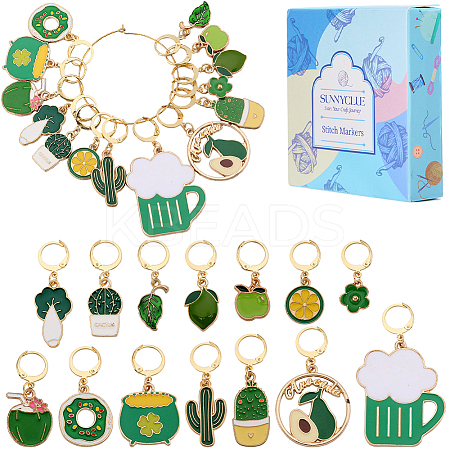 1 Set Cauldron/Beer/Flower Alloy Enamel Pendant Locking Stitch Markers HJEW-SC0001-57-1