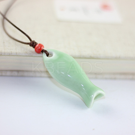 Fish Porcelain Whistle Pendant Necklaces with Adjustable Wax Cord FS-WG46CDC-01-1