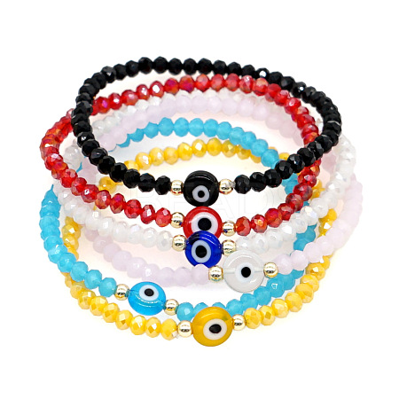 3Pcs 3 Colors Glass Rondelle Beads Stretch Bracelets XC5782-1-1