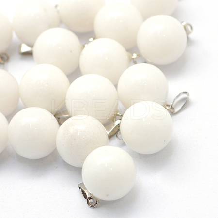 Round Natural White Jade Pendants G-Q434-11-1