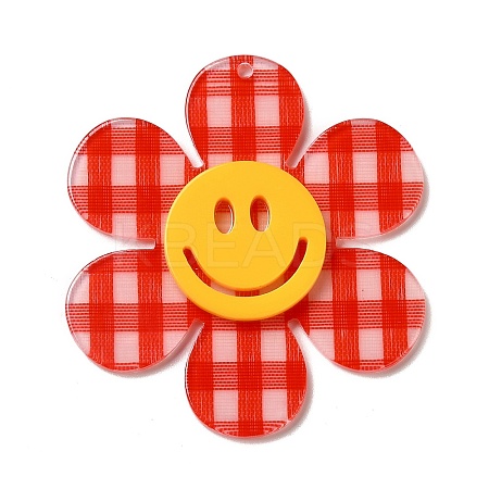 Tartan Pattern Acrylic Big Pendants OACR-B008-B04-1
