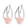 304 Stainless Steel & Plastic Imitation Pearl Oval with Ball Hoop Earrings for Women EJEW-C096-13P-06-1