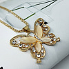 Alloy Crystal Rhinestone and Beige Glass Butterfly Pendant Necklaces for Women FS-WG827F3-01-2