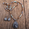 Teardrop Bohemian Style Glass with Natural Picture Jasper Pendant Necklace & Dangle Earrings Sets FS-WG0DE9F-04-1