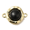 Brass Pave Black Glass Half Round Links Connector Charms KK-K388-19G-1