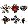 6Pcs 6 Style Bees Flower Heart Handicraft Acrylic Beaded Appliques PATC-GO0001-07-1
