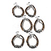 304 Stainless Steel Wheat Chain & Round Natural Tiger Eye and Natural Obsidian Beaded Double Strand Bracelets BJEW-C119-02-4