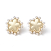 Long-Lasting Plated Brass Stud Earrings with Plastic Pearl for Women EJEW-A088-01G-1