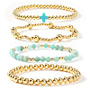 5Pcs 5 Styles Handmade Brass & Natural Amazonite & Glass Beads Stretch Bracelet Set OI0028-5-2