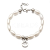 304 Stainless Steel Flat Round with Paw Print Charm Bracelets for Women BJEW-C098-11P-4