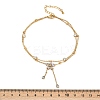 304 Stainless Steel Pave Clear Cubic Zirconia & Crystal Rhinestone Double Layer Flower Charm Anklets for Women AJEW-G069-02G-5