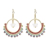 Butterfly & Ring Freshwater Shell & Glass Seed Beads Dangle Earrings EJEW-MZ00163-1