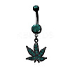 Maple Leaf 316L Surgical Stainless Steel Pave Teal Cubic Zirconia Curved Barbell Dangle Belly Rings FS-WG72B10-01-2