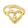 Heart with Letter Rack Plating Brass Micro Pave Clear Cubic Zirconia Adjustable Rings for Women RJEW-I105-01G-Q-2