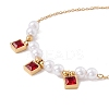 Square Cubic Zirconia Charm Bracelet with Acrylic Pearl BJEW-F396-20G-03-2