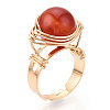 Natural Howlite & Citrine & Tiger Eye & Natural Carnelian & Amethyst & Lapis Lazuli Round Finger Rings RJEW-T019-01-KC-1-2